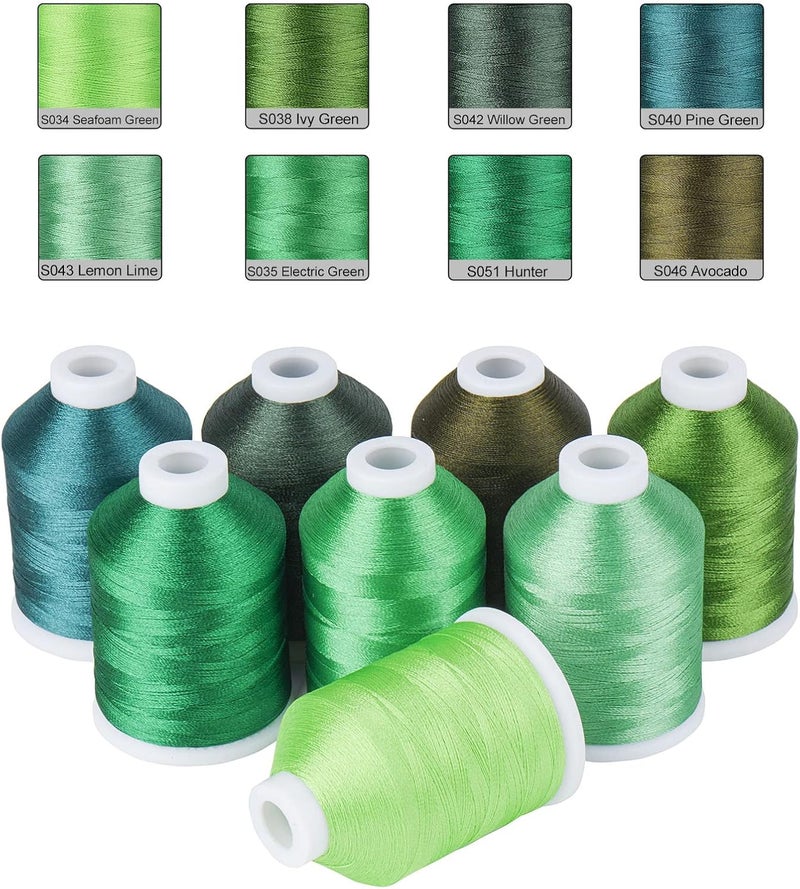 simthread Green Embroidery Thread – 8 Shades Compatible with Madeira Colors, 550 Yards Each, 40WT Polyester, for Brother, Babylock, Janome, Singer & Other Machines - Image 1